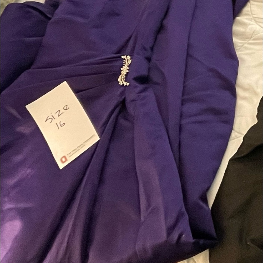David's Bridal Purple Satin Wedding Dress with Brooch Detail